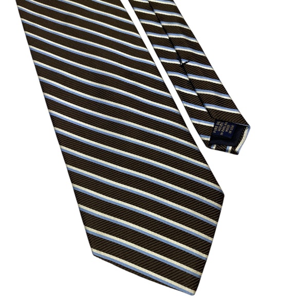 Brooks Brothers Other - Brooks Brothers Silk Tie Woven England Striped Quiet Luxury Brown Blue Old Money